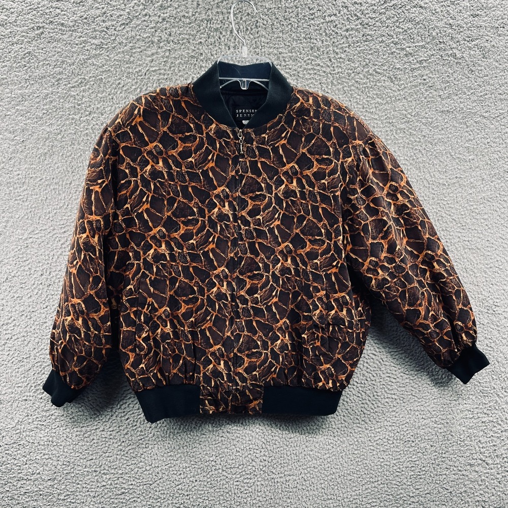 Spenser Jeremy Womens Small Silk Bomber Jacket Y2K Animal Print Vtg 90s Retro